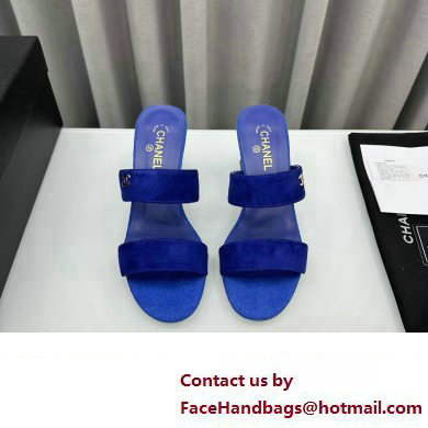 Chanel Kid Suede  &  Imitation Pearls Mules G45685 Blue 2024